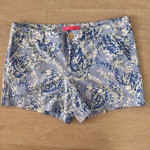 Lilly Pulitzer Women's Sea Turtle Print Shorts Blue Size 12 Preppy